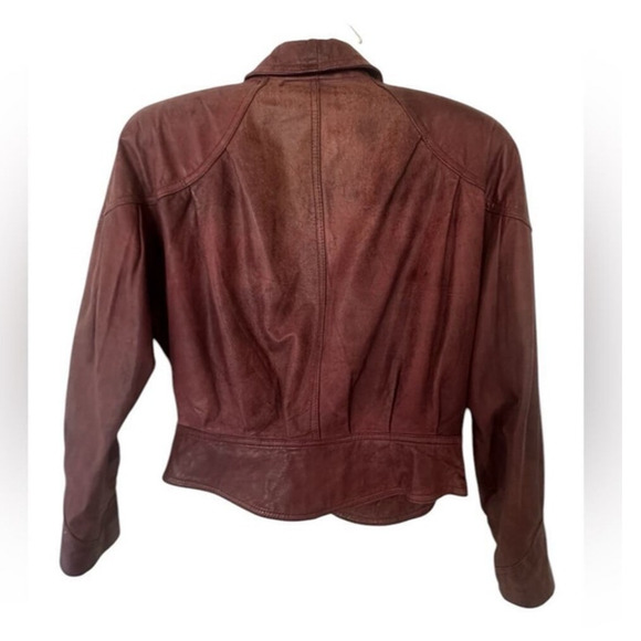 Vintage Winlit Burgundy Leather Wrap Belted Jacket – Women’s M – 80s Style - Picture 4 of 9
